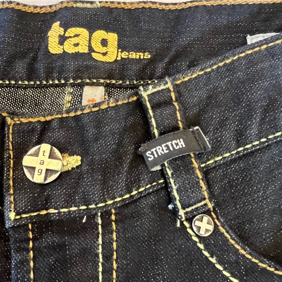Tag Denim Jeans Embroidered Bootcut Black Dark Wash ID# 1067 Stretch Size 27 EUC - Picture 8 of 16